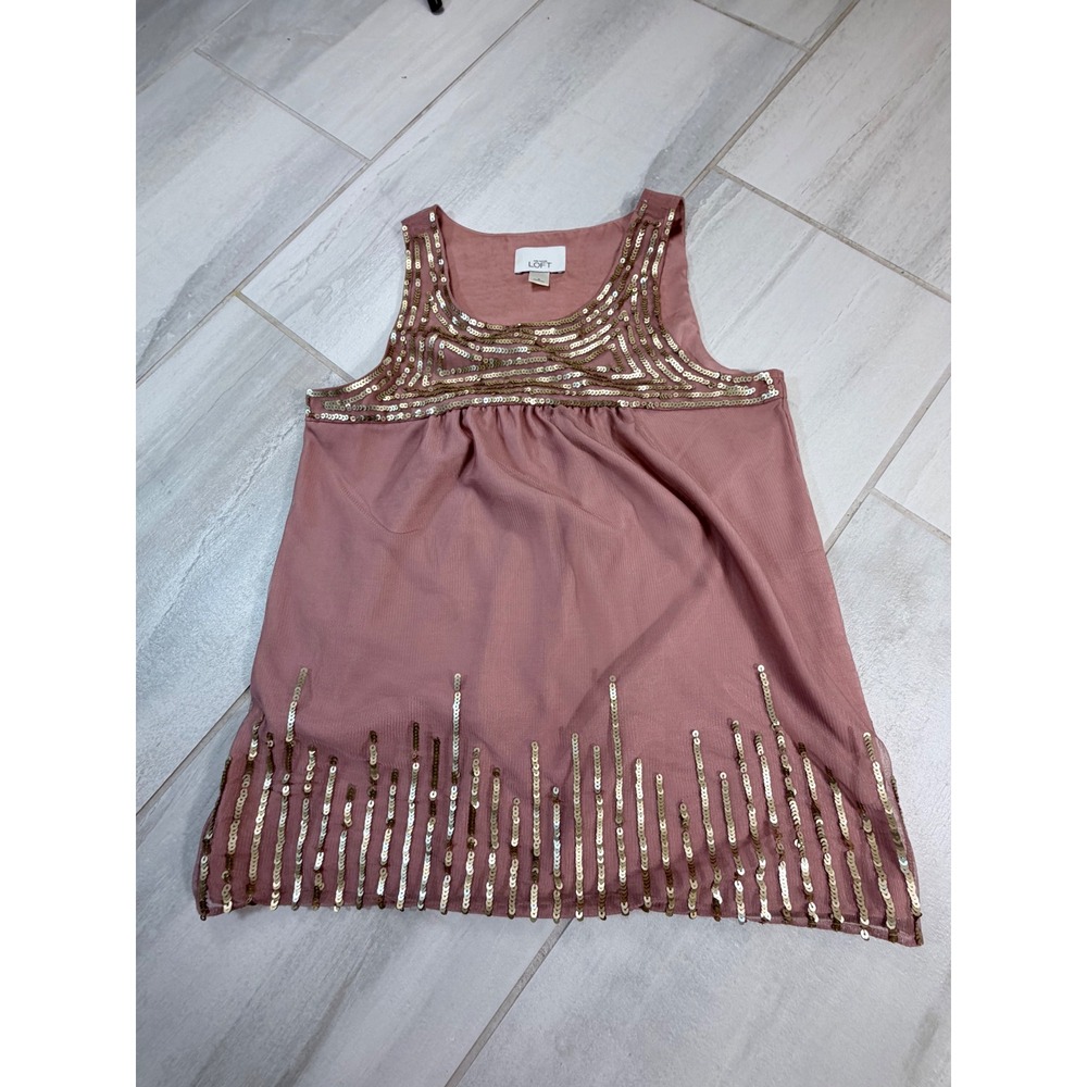 Ann Taylor LOFT Pink Sequin Sleeveless Babydoll Blouse Top Small